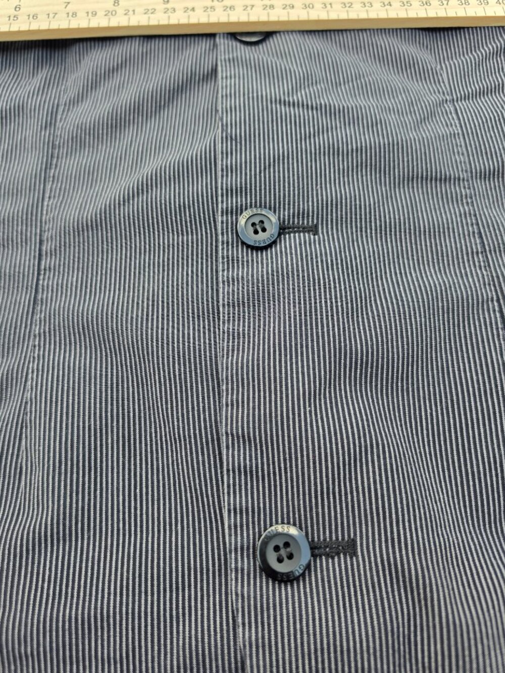 GUESS Size L/G Gray Pinstripe Hooded Vest – Zip & Button Front - Picture 8 of 11